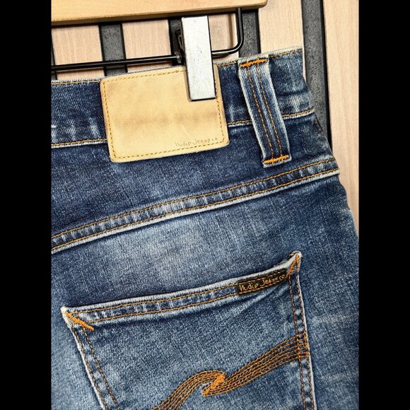 Nudie Jeans 33 x 32 Mens Blue Grim Tim Button Fly Crushed Denim 5 Pocket - Picture 7 of 11